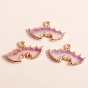 Glittering purple gradient bat wing pendants with gold alloy frame for Halloween jewelry