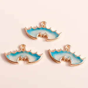 Glittering gradient bat wing pendants in alloy and blue drip oil for DIY jewelry making