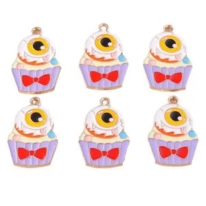 Halloween eyeball cupcake charms in purple and pink enamel finish for DIY jewelry making