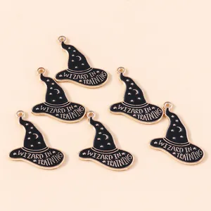 Halloween Wizard Hat Enamel Pendant Zinc Alloy Magic Witch Hat Charms With Moon Star Pattern For DIY Jewelry Making Accessories