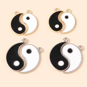 Yin Yang Tai Chi enamel pendants in gold and silver alloy frames for DIY jewelry