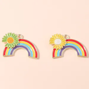 Daisy and rainbow alloy enamel pendants set for DIY jewelry making accessories