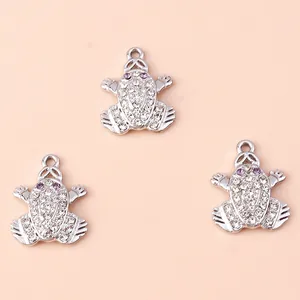Funkelnde Silber-Froschanhänger mit klaren und lila Strasssteinen für DIY-Schmuck