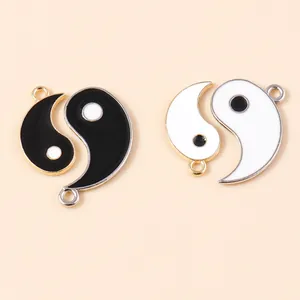 Chinese Tai Chi Yin Yang enamel pendants with gold and silver alloy frames for DIY jewelry