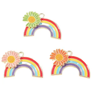 Rainbow and daisy alloy pendants for DIY jewelry making, 3-pack set on white background