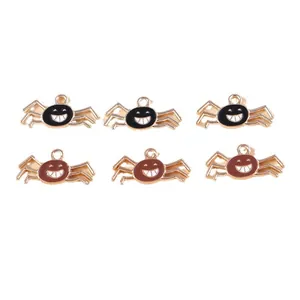 Halloween cartoon spider alloy pendants in black and reddish-brown for DIY jewelry making