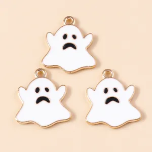 Three cute white enamel ghost charms with gold frames for Halloween DIY jewelry making