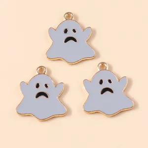 Three ghost charms with grey enamel and gold metal frame for Halloween jewelry DIY