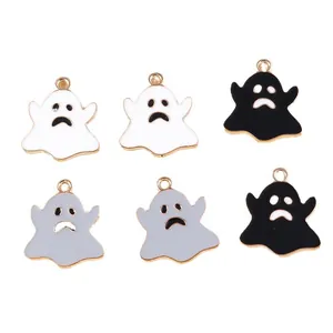 Ghost enamel charms set for DIY jewelry making in black, white and grey colors