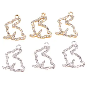 Gouden en zilveren konijn hangers met strassteentjes voor het maken van DIY sieraden