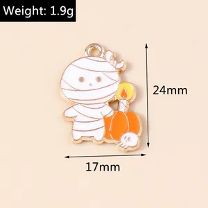 Détail du pendentif Halloween momie et citrouille en alliage avec dimensions 24x17mm