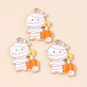 Détail de pendentifs d'Halloween en alliage momie et citrouille pour bijoux DIY