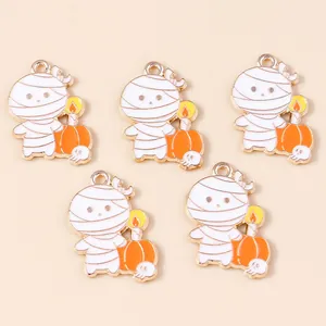 Lot de 5 breloques Halloween momie et citrouille en émail pour bijoux DIY