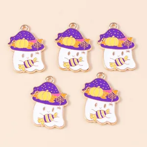 Pendentifs fantôme d'Halloween avec chapeau de sorcière pour bijoux DIY lot de 5