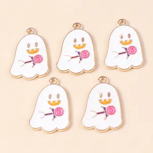 Five cute ghost pendants with pink lollipops for DIY Halloween jewelry making