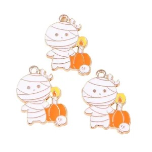 Pendentifs Halloween momie citrouille en alliage pour bracelets et porte-clés lot de 10