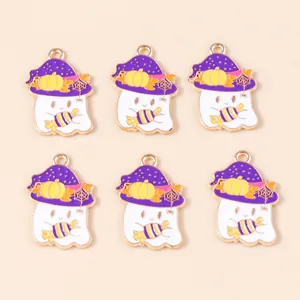 Lot de 6 breloques fantômes d'Halloween avec chapeaux de sorcière pour bijoux DIY