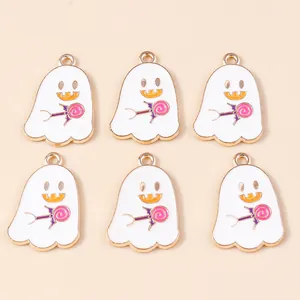 Cute ghost lollipop enamel charms for DIY Halloween jewelry making 6pcs pack