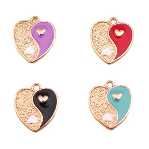 DIY Tai Chi Yin Yang heart charms in gold alloy with colorful enamel for jewelry making