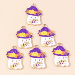 Breloques Fantôme en Alliage de Zinc Émail Halloween Avec Chapeau de Sorcière Citrouille Pour DIY Bijoux Porte-clés Accessoires