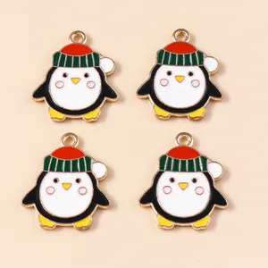 Set mit 4 Emaille-Pinguin-Anhängern mit Wintermützen für DIY-Schmuck und Weihnachtsdeko