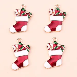 Set of Christmas stocking alloy pendants with enamel details for DIY jewelry making
