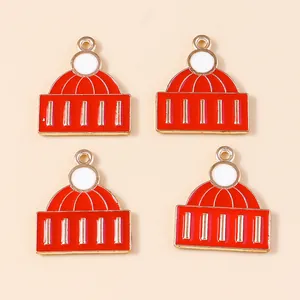 Rote Emaille Weihnachtsmützen Anhänger mit Goldlegierung für DIY Schmuckherstellung 10er Set