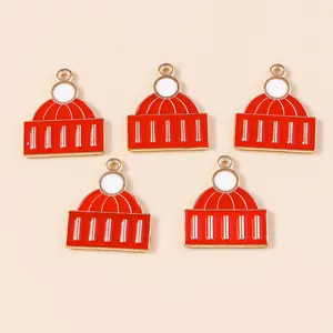 Set mit 5 roten Emaille-Weihnachtsmützen-Anhängern aus Legierung für DIY-Schmuck
