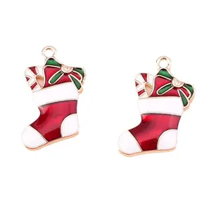 Christmas stocking alloy charms with red enamel and bow details for DIY jewelry making