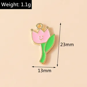 Ciondolo tulipano rosa con faccina e dimensioni 23x13mm in lega smaltata a goccia