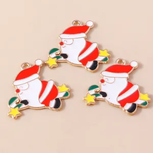 DIY Christmas Santa Claus on candy cane enamel pendants with golden finish for jewelry