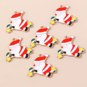 Christmas Santa Claus Enamel Alloy Pendants Without Chain DIY Jewelry Making Necklaces Earrings Santa Candy Cane Charm