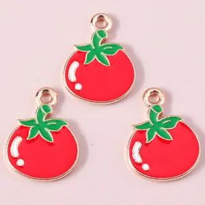 Three red enamel tomato charms with gold plating for DIY jewelry making accessories