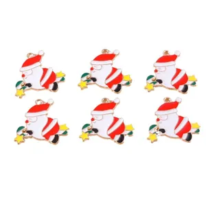 6-pack Christmas enamel Santa Claus charms with candy cane for DIY jewelry making
