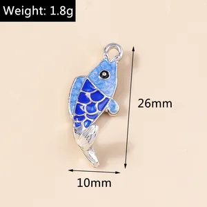 Blue enamel koi fish pendant detail with size dimensions 26mm by 10mm and 1.8g weight