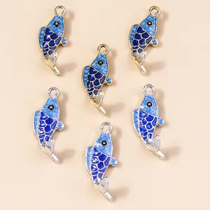 Set of 6 koi fish charms in gold and silver finish with blue gradient enamel for DIY crafts