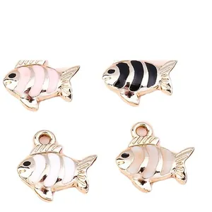 Golden alloy fish charms with colorful enamel finish for DIY jewelry and keychain making