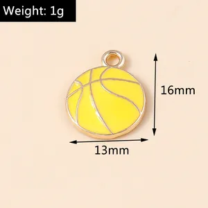 Spécifications de taille pour pendentif basket émaillé jaune montrant les dimensions 16x13mm