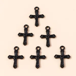 Retro black alloy cross pendants with glossy finish for DIY jewelry accessories