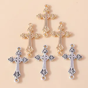 Pendentifs croix à rose évidée en alliage doré et argenté pour la création de bijoux