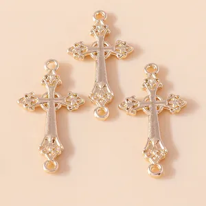 Pendentifs croix dorés vintage avec doubles boucles pour création de bijoux DIY