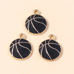 Trois pendentifs de basket-ball en émail noir et doré pour bijoux et colliers DIY