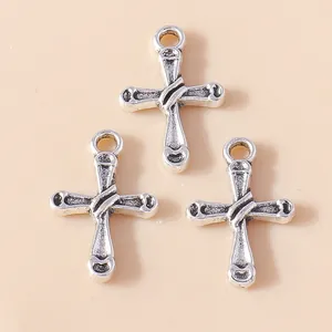 Vintage silver alloy cross pendants with gothic wrap detail for DIY jewelry making