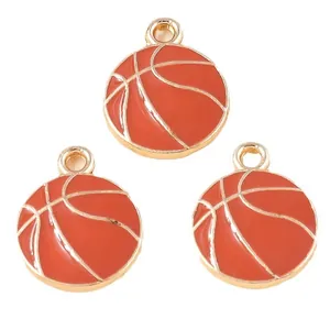 Trois breloques basket émaillées orange avec bord doré pour bijoux DIY et porte-clés