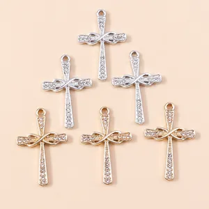 Luxus Legierung Strass Kreuz Anhänger Unendlichkeitsknoten Design DIY Schmuckherstellung Charms Halskette Armband Zubehör Religiös