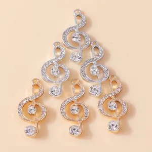 Colgantes de Nota Musical Clave de Sol de Aleación de Strass para Hacer Joyas DIY Collar Pulsera Artesanía Oro Plata Charms