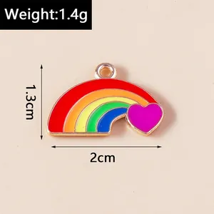 Detailed view of rainbow and heart charm with dimensions 2cm x 1.3cm and 1.4g weight