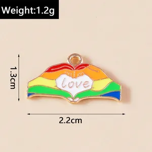 Detail showing dimensions of heart-shaped rainbow enamel pendant for jewelry making