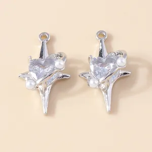 Pendentif étoile en argent avec zircon coeur et perles pour création de bijoux DIY