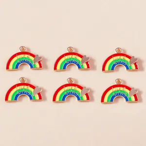 Rainbow alloy enamel charms with love wins text and heart detail for DIY jewelry making